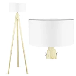 Weiße Stehlampe | Boho Beleuchtung für Wohnzimmer, Schlafzimmer | Weiße Stehlampe mit Holzgestell | DYT-L150