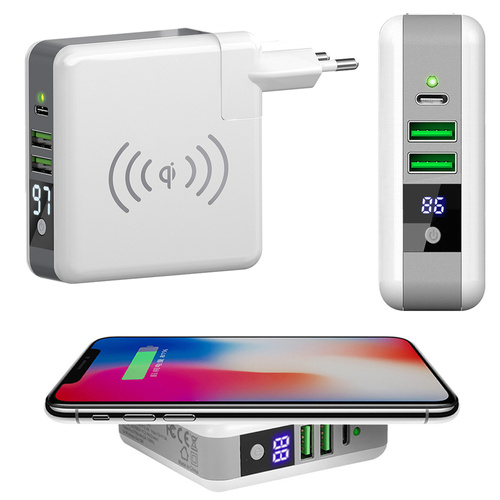 Ladegerät | 2x USB-A, 1x USB-C, Powerbank 6.700 mAh, Qi-Induktionsladefunktion | KP-Super
