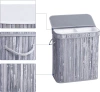 Grauer Wäschekorb | Bambus-Spielzeugkiste | Holzwäschekorb | Zweikammer-Wäschesammler für das Badezimmer | RYL-100L-GREY