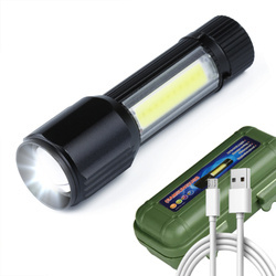 LED-Taschenlampe aus Aluminium | XPE Q5 CREE + COB, Zoomfunktion, integrierter Akku, micro USB, Etui | 800 lm, 3 Leuchtmodi | TL-502