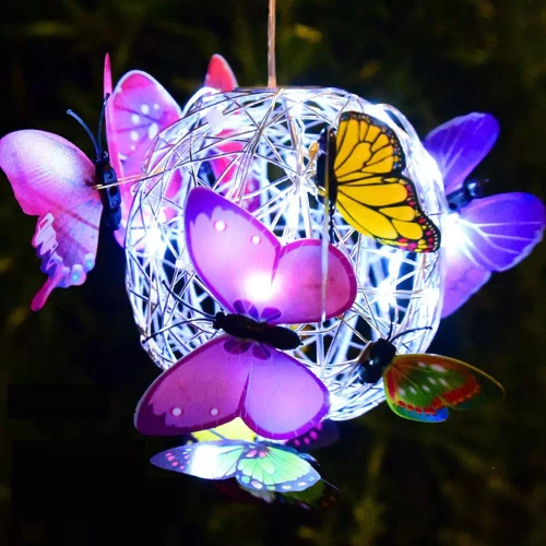 LED-Gartenleuchte Solar Schmetterlinge Kugel Hängend | 52 cm, 600 mAh | FLD-06-C