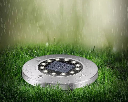 Solar Bodenleuchte, Gartenleuchte, Einbaustrahler | 16 LED | Edelstahl | ⌀ 11,5cm | YNG-16LED-WC