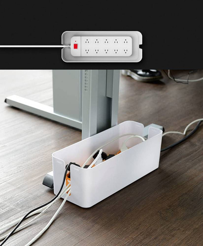 Kabel-Organizer BOX mit Handyhalterung | Behälter für Steckdosenleisten und Kabel | JB2318-Weiß