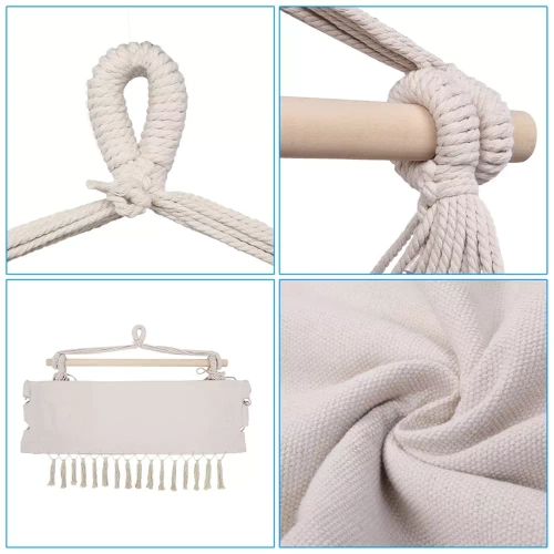 Hängesessel, brasilianischer Stuhl, Hängematte, Schaukel | zwei Kissen, Holzstange | bis 120 kg | beige | ZY-V004