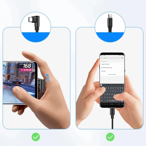 GSM-Kabel | USB-C Winkelkabel | 90° Steckerkabel | Schnellladung POWER DELIVERY | Datenübertragungskabel | PD-F60W-1M-B