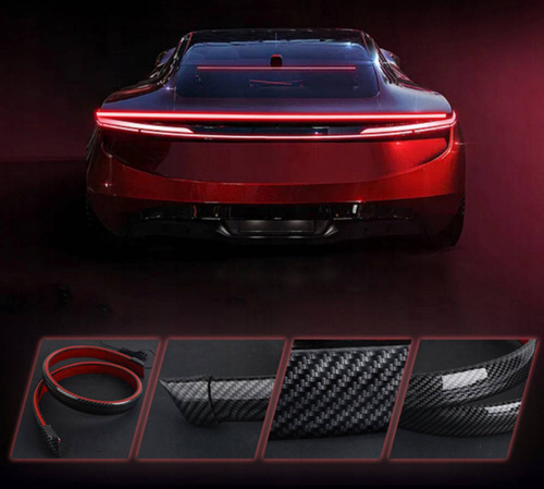 Drittes Bremslicht unter dem Spoiler, am Heck des Autos | LED | Länge 120 cm | Carbonimitat, selbstklebendes Klebeband