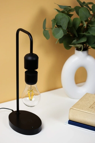 LED-Tischleuchte mit magnetischer Schwebe | Induktive Ladestation | Nachtlicht | schwarz | HX-S007S1-BLACK