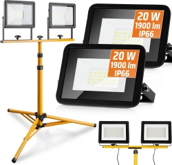 LED-Arbeitsleuchten-Set | 40 W, 3.800 lm, 2x LED-Strahler 20 W mit Arbeitsstativ 1,6 m | 2 Stück