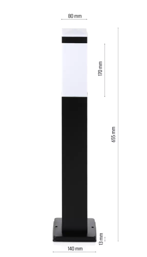 Gartenstandlampe, quadratischer Pfosten für E27-Glühbirne | 230V Stromversorgung, Edelstahl | Mattschwarz, 65cm | LLF-65CM