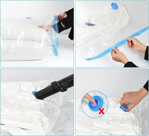 Vakuumbeutel zur Aufbewahrung von Kleidung und Bettwäsche | Set mit Pumpe, 10 Stück | VCB-10in1-WHITE