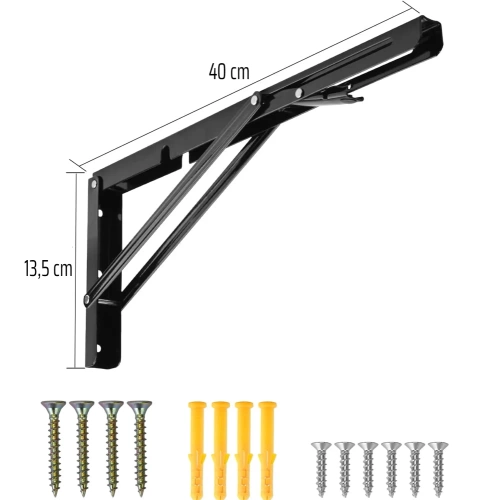 Klappbare Regalträger | klappbare Konsolen für Regal, Arbeitsplatte | 40 cm | schwarz | FB-A40CM-BLACK