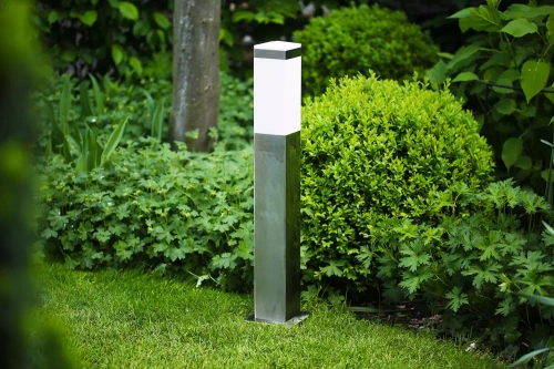 Gartenstandlampe, quadratischer Pfosten für E27-Glühlampe | 230V Stromversorgung, Edelstahl | Inox, 65cm | LLF-65CM