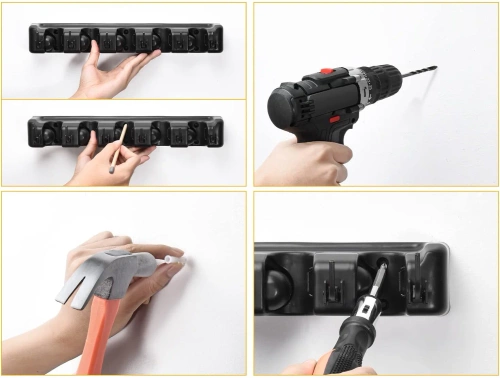 Halter für Wischmopps, Rechen und Bürsten mit Haken | 5 Plätze + Haken | SL-005H