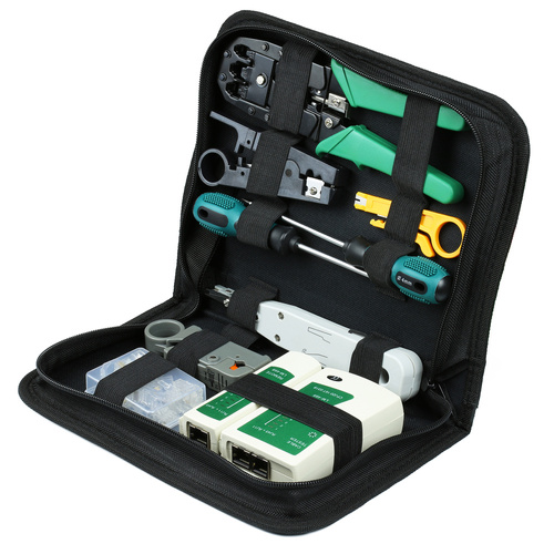 Netzwerk-Tool-Set | LAN-Tester, Crimpzange, Isolierungsentferner, LSA-Crimper | RJ-45, RJ-11 | AR-811
