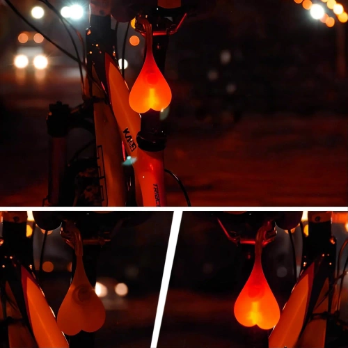 Herzförmiges LED-Fahrradrücklicht | Wasserdichtes Silikonlicht mit drei Betriebsmodi | DKD-032