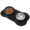 Doppelnäpfe für Haustiere | Set aus 2 Edelstahlnäpfen mit rutschfester Silikonunterlage | SBL-292-BLACK