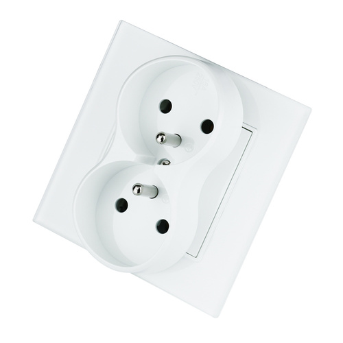 Doppelsteckdose mit Schutzkontakt | 230 V | Rahmen aus gehärtetem Glas | weiß | JX-S256