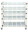 Rollwagen 155x170x40 zum Verpacken von Waren | 25 Körbe, je 39x30x11 cm | Tragfähigkeit 75kg | Metallstruktur
