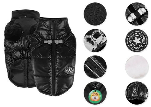 Hundewinterjacke mit integrierten Geschirr | Größe L | wasserdichte, warme Hundebekleidung | PET-017M-BK