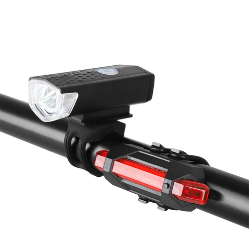 LED Fahrradlicht Set | Radlicht Set bestehend aus Vorderlicht & Rücklicht aufladbar über USB | XME CREE 3W LED, 300lm, 3 Leuchtmodi, 800mAh | 5 LEDs, 7 Leuchtmodi, 15lm