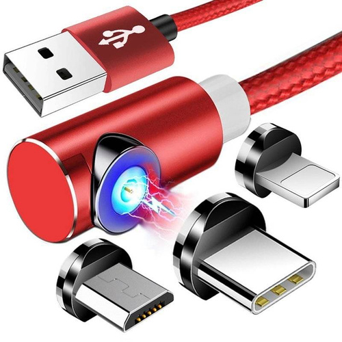 3-in-1 2M | Magnetisches Winkelkabel | 3 Anschlüsse - Micro, Type-C und Lightning | Quick Charge 3.0 | AM51