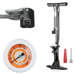 Fahrrad-Standpumpe mit Manometer und Adaptern für Presta, Schrader und Dunlop | Universelle Standpumpe | ZY-6138B