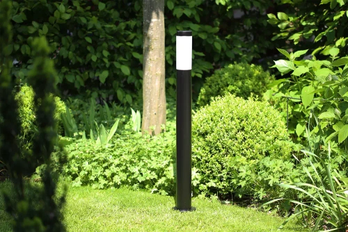 Stehende Gartenlaterne, runder Pfosten für E27-Glühbirne | 230V Stromversorgung, Edelstahl | Mattschwarz, 90cm | LLR-90CM