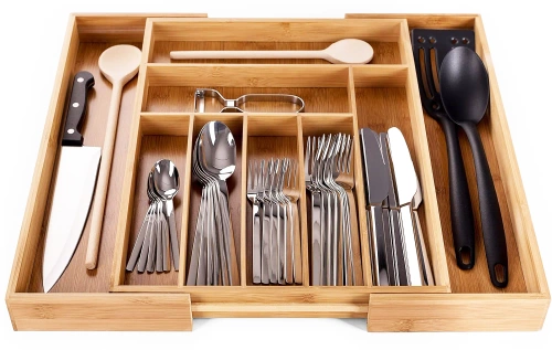 Besteckkasten | Bambus, ausziehbarer Schubladeneinsatz XXL mit 9 Fächern | KBT-G944