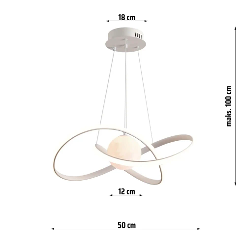 Hängende LED-Lampe 60W | Stilvolle Lampe mit 3D-Mond | RLT-50CM-60W-W