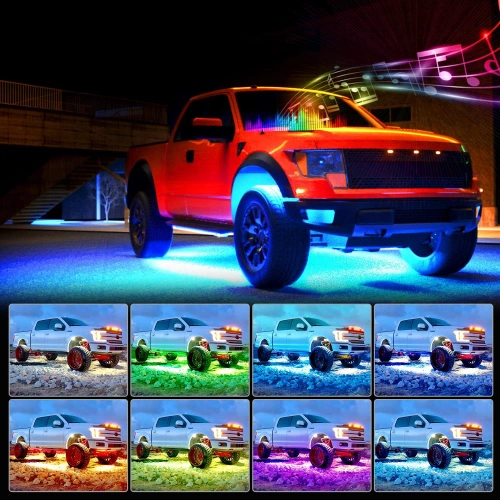 LED-Unterbodenbeleuchtung | Flexible RGB-Bänder | Bluetooth mit Telefon-App | Gurtlänge: 90 cm x 2 und 120 cm x 2
