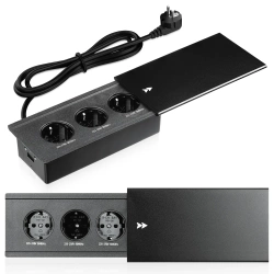 Einbau-Steckdosenelement mit Schiebedeckel | Doppelsteckdose mit USB PD Ladegerät | schwarz | JX-S329-BLACK