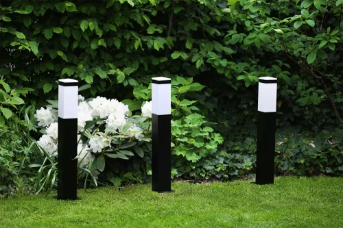 Gartenstandlampe, quadratischer Pfosten für E27-Glühbirne | 230V Stromversorgung, Edelstahl | Mattschwarz, 65cm | LLF-65CM