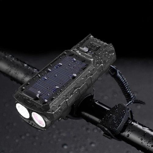 LED-Fahrradbeleuchtung mit Solarladung und Hupe 130 dB | 400 lm | wasserdicht | QX-LY-17-2
