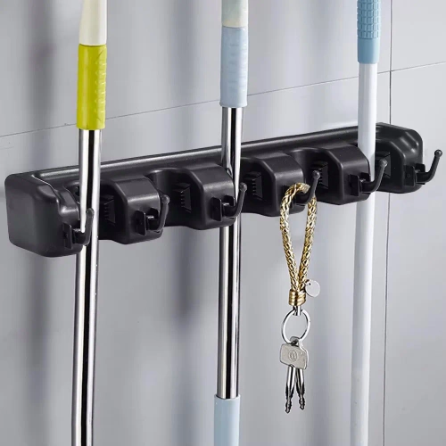 Halter für Wischmopps, Rechen und Bürsten mit Haken | 5 Plätze + Haken | SL-005H