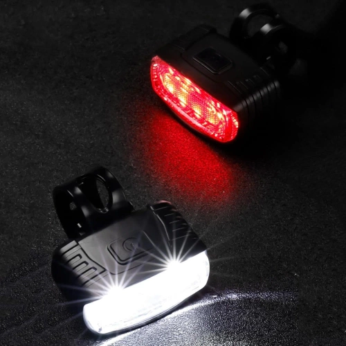 USB-LED-Fahrradlicht-Set – Vorne Weiß + Hinten Rot | Leistungsstarke Fahrradbeleuchtung| mit Batterie | BK-L8005