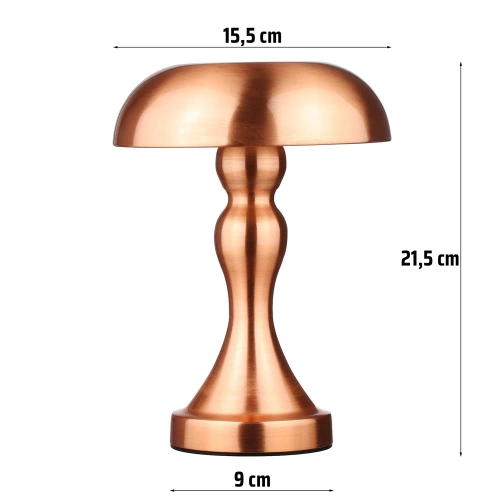 LED-Tischleuchte Pilzform | kabellos, Touch-Bedienung, geeignet für Hotel und Restaurant, Nachtlicht | kupfer | HJA24-A-COPPER