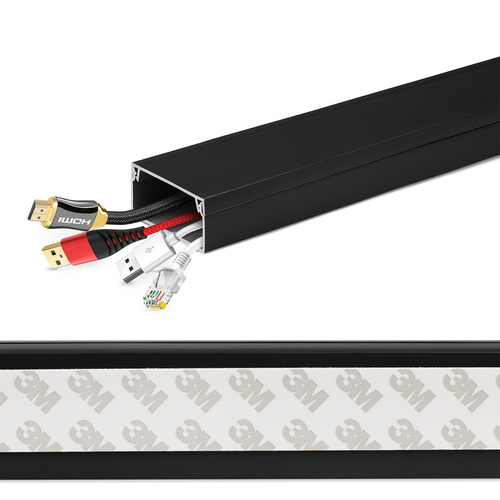 Kabelkanalabdeckung für TV- und Rundfunkkabel, Kabelkanal, Abdeckung | Selbstklebendes Band 3M | 1 Meter, 40x20mm, schwarz | ZXC-20-1M