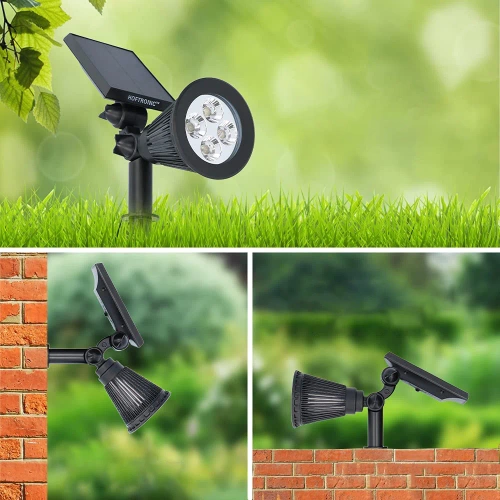 Solar-Gartenlampe LED mit Erdspieß | weiß, warmweißes Licht | Strahler SPOT | 250lm, 2200mAh, 4 LED | YNG-4LED