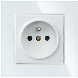 Einzelsteckdose mit Erdung F60 mit Rahmen | Weißes gehärtetes Glas | 230V | F60-SC80-1