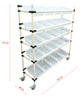 Rollwagen 155x170x40 zum Verpacken von Waren | 25 Körbe, je 39x30x11 cm | Tragfähigkeit 75kg | Metallstruktur