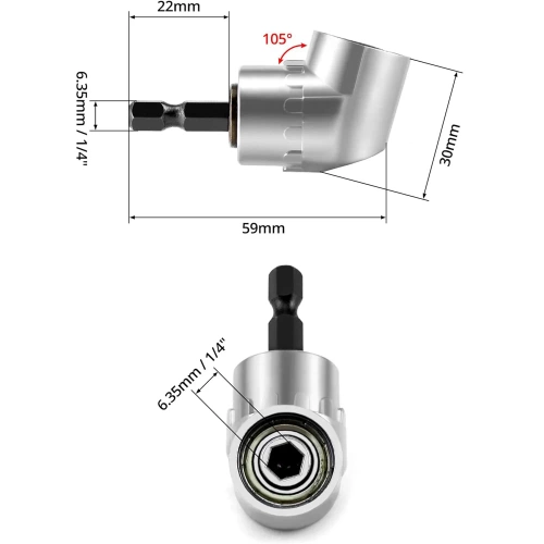 Winkeladapter für 1/4 Zoll Bits | Aufsatz für Akkuschrauber | DLS-105-SILVER