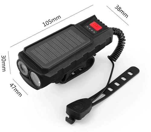 Solar Fahrradlicht mit Hupe 130 dB | LED-Beleuchtung 400 lm | Wasserdichtes Fahrradlicht | QX-LY-17-2 