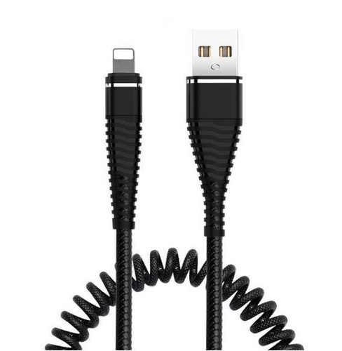 Lightning 1M | Spiralkabel USB zum Aufladen von Telefonen | Quick Charge 3.0 2.4A | AM32