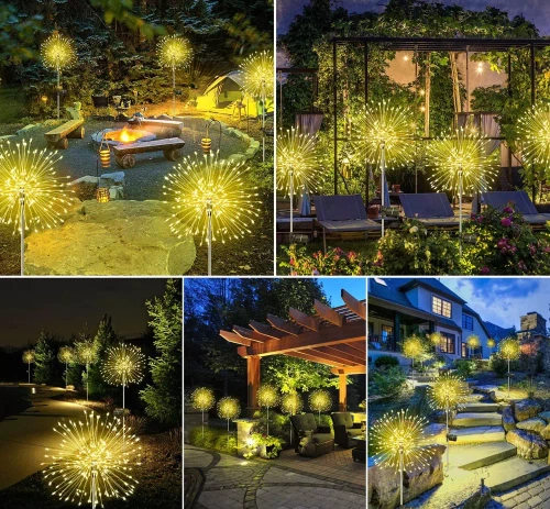 Solar-Gartenlaterne LED-Feuerwerk | 84cm, 600mAh, 200 LED-Lichter | LFW-B200-Warm