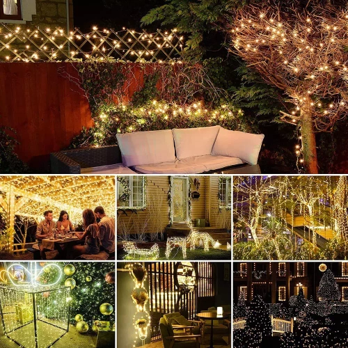 LED-Gartenlichterkette solarbetrieben, steckbar | 100 LEDs, 10 m | warmweiß | FLD-100LED-WW