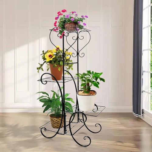 Blumenständer aus Metall | Blumenregal | Schwarz | MF-S05-BLACK