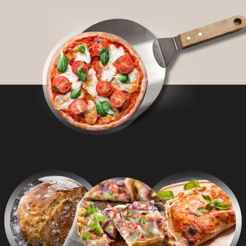 Stahl-Pizzaschaufel | Brot- und Gebäckschieber | Runde Ofenschaufel | MD-120-SILVER