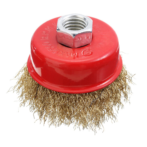 Frontbürste mit Drahtbesatz | Ø 75 mm | M14 Gewinde | messingbeschichteter Draht | M14-75MM-B