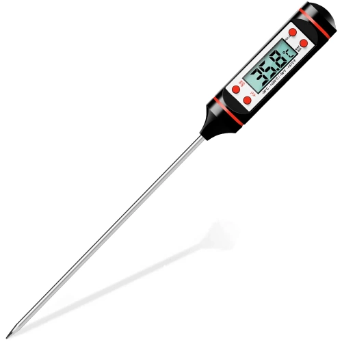 Digitales Küchenthermometer | Thermometer mit Sonde | Gerät zur Überprüfung der Temperatur von Speisen | TP-101-SCHWARZ
