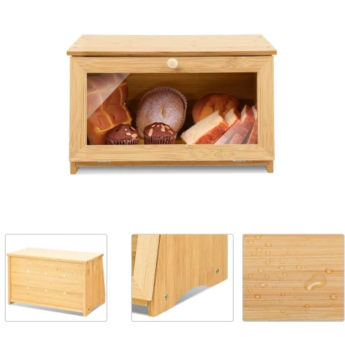Bambus Brotkasten | Holzbehälter für Brot, Brötchen, Gebäck | Lebensmittelbehälter, Vorratsdose | FC-B023